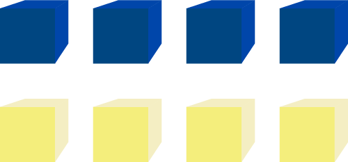 Fire blå og fire gule kuber